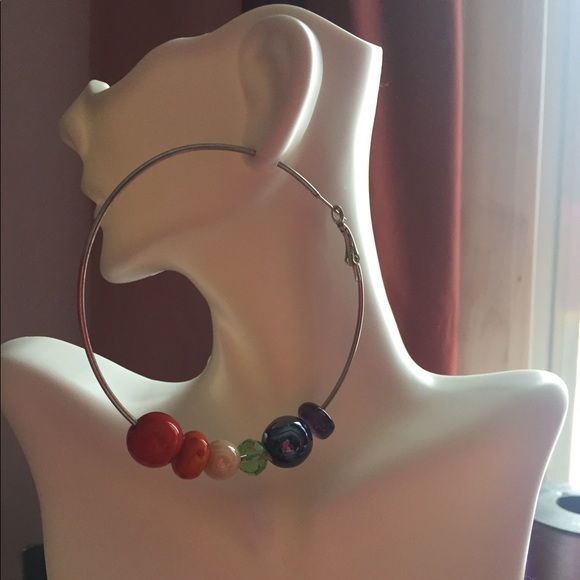 🌈Large hoops  glass+ various style beads Pride 🌈 - Picture 2 of 7
